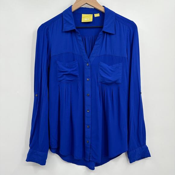 Anthropologie Maeve Islet Rayon‎ Button Down Shirt in Cobalt Blue Size XS - Picture 3 of 7